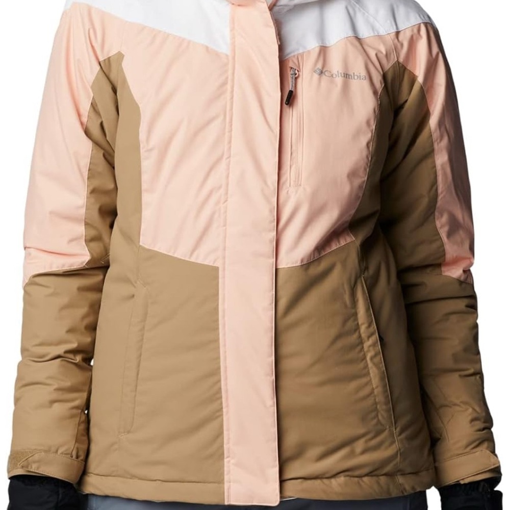 Columbia Pink and Tan Ski Jacket Insulated Water-Resistant